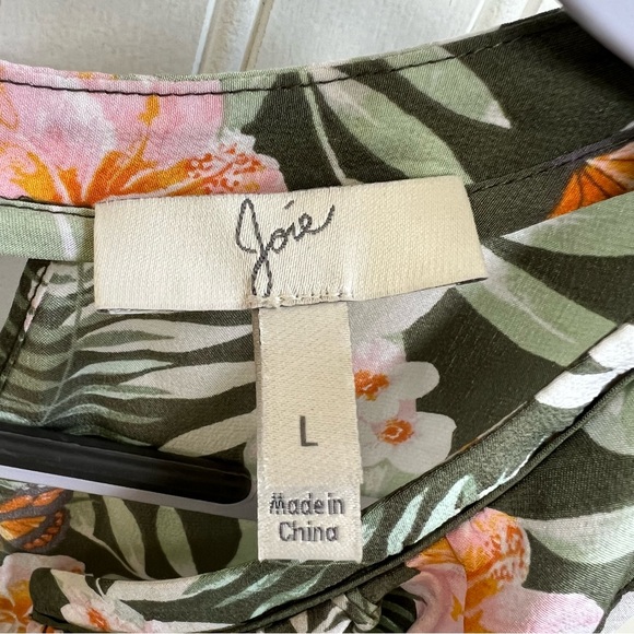 Joie Sabera Silk Dress Women’s Size Large Green Tropical Floral Butterfly Print - Picture 4 of 6